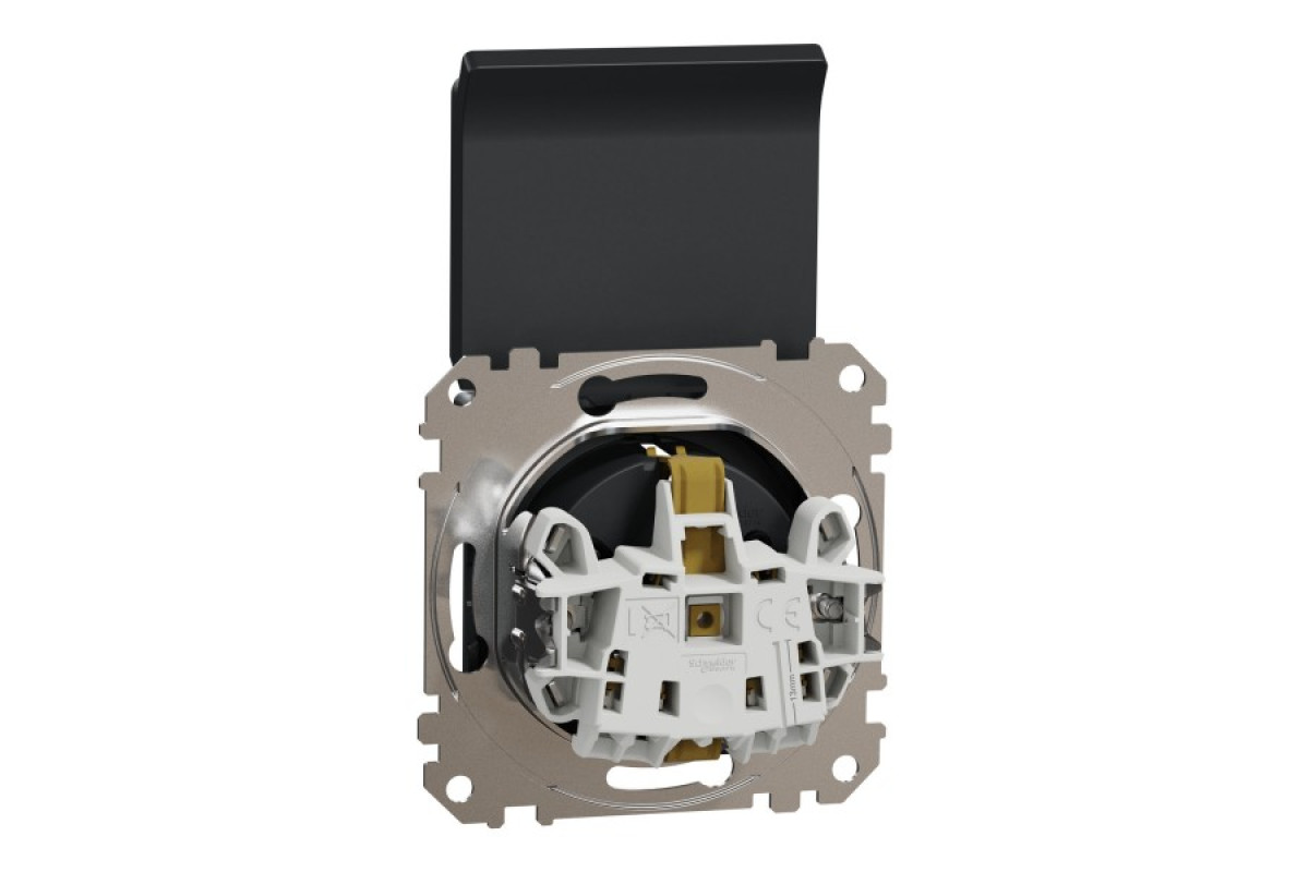 Розетка з заземленням, зі шторками та кришкою Чорний Sedna Design (SDD114024)