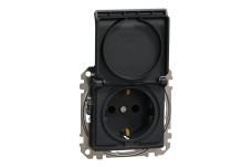 Розетка з заземленням, зі шторками та кришкою Чорний Sedna Design (SDD114024)