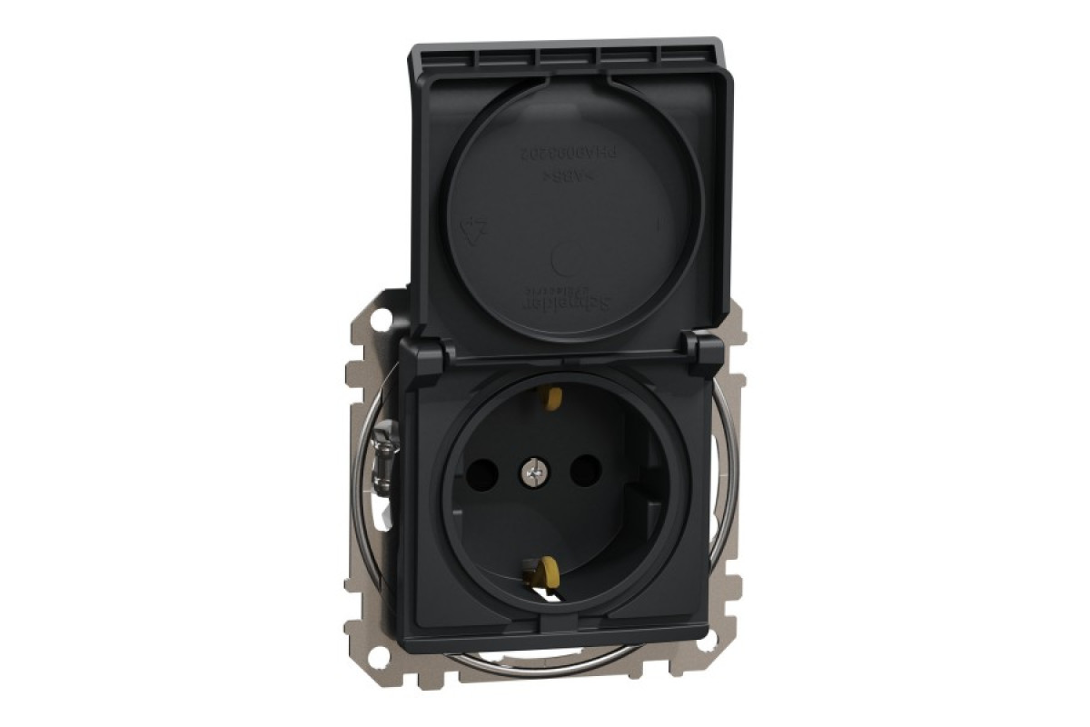 Розетка з заземленням, зі шторками та кришкою Чорний Sedna Design (SDD114024)