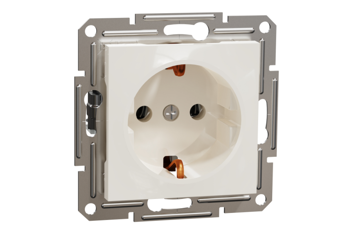 Розетка з заземленням, кремовий, Asfora, без рамки (EPH2970123)