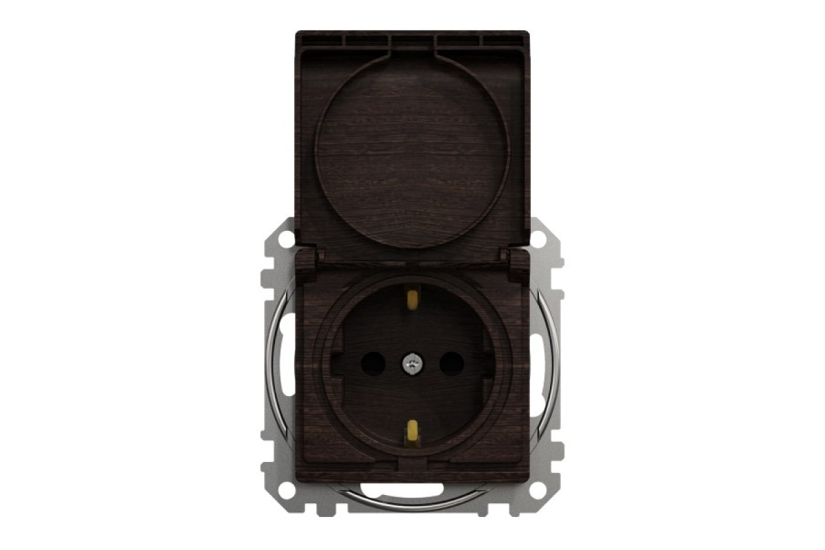 Розетка з заземленням, шторками та кришкою, Венге Sedna Elements (SDD181024)