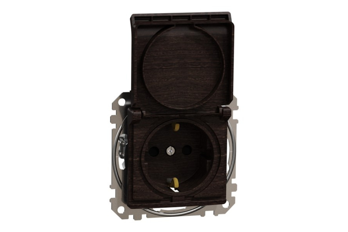 Розетка з заземленням, шторками та кришкою, Венге Sedna Elements (SDD181024)