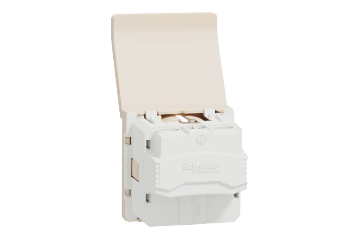 Розетка з заземленням, шторками та кришкою, гвинтові зажими, бежева Unica New (NU303744TA)