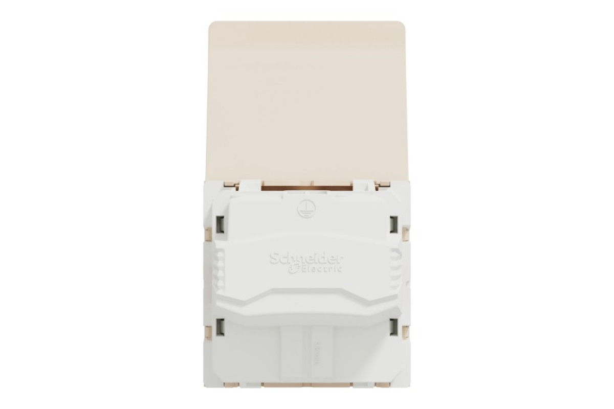 Розетка з заземленням, шторками та кришкою, гвинтові зажими, бежева Unica New (NU303744TA)