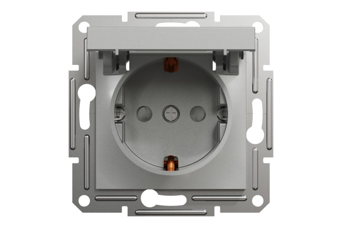 Розетка з кришкою, з заземленням Asfora Алюміній (EPH3100161)