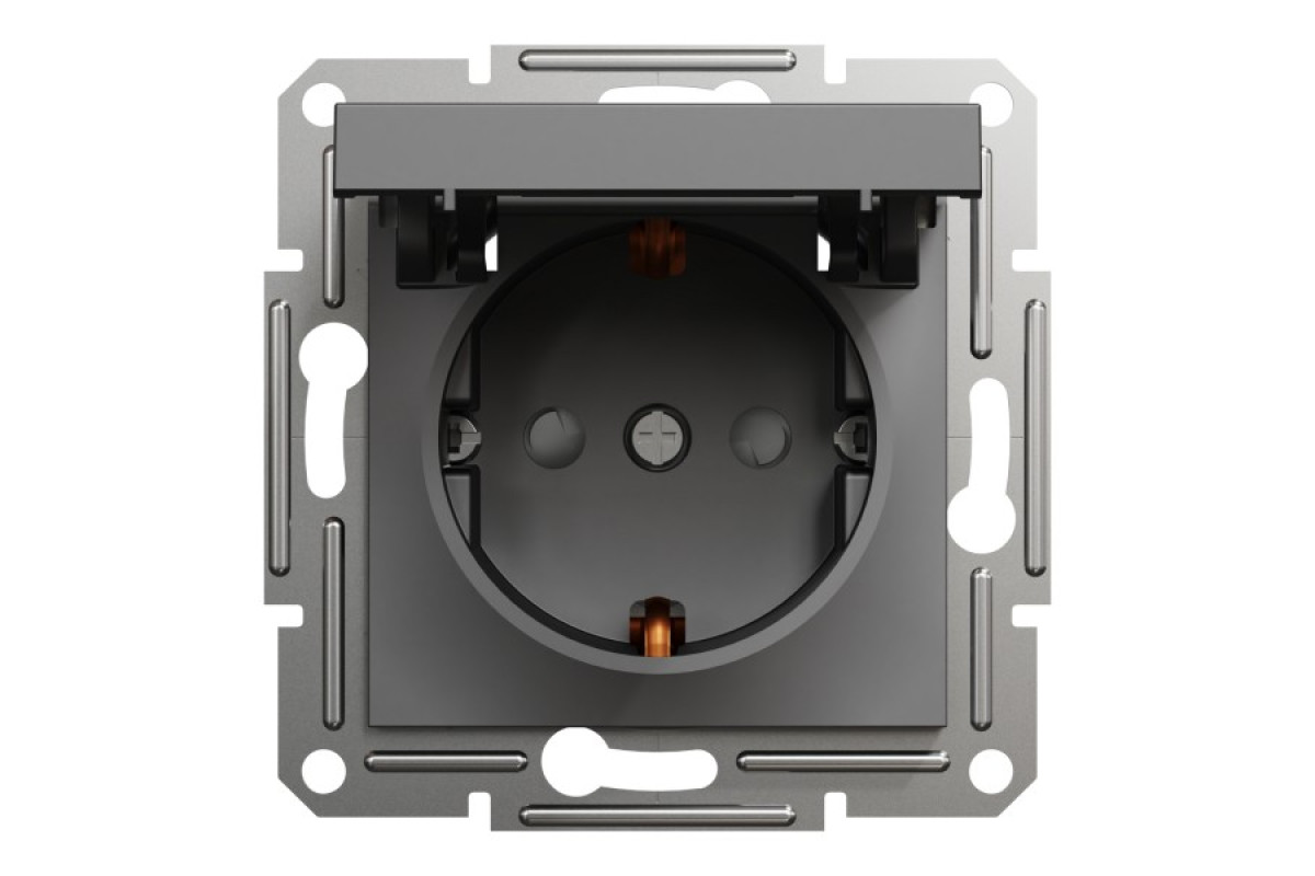 Розетка з кришкою, з заземленням Asfora Антрацит (EPH3100171)