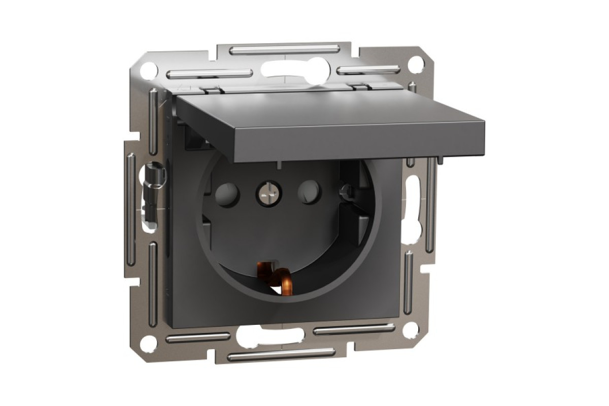 Розетка з кришкою, з заземленням Asfora Антрацит (EPH3100171)