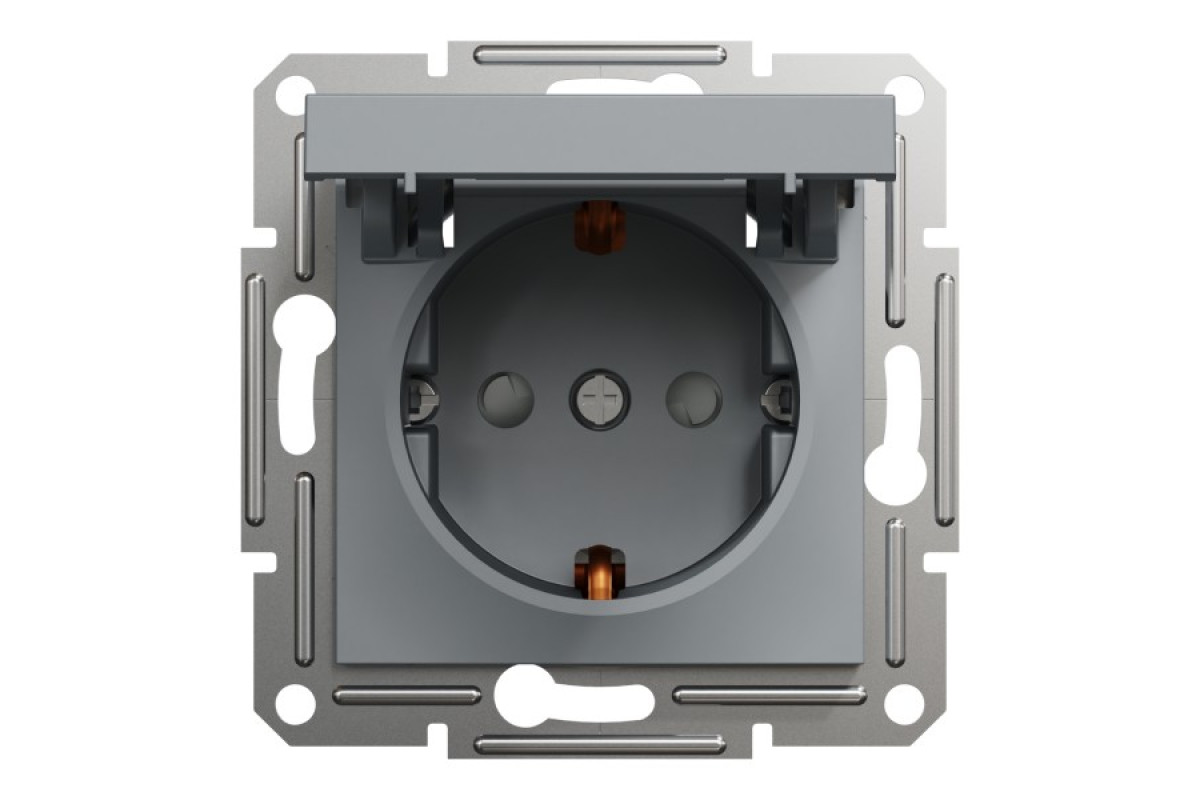 Розетка з кришкою, з заземленням Asfora Сталь (EPH3100162)