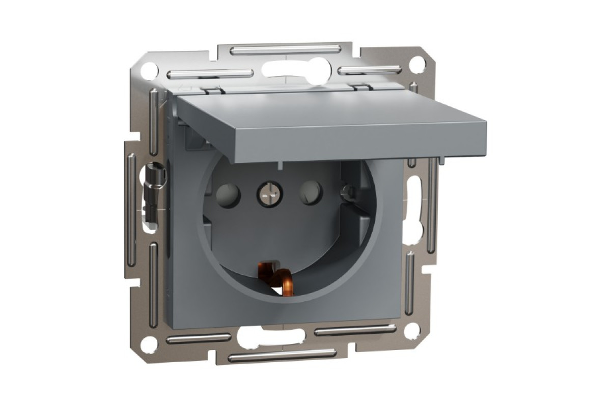 Розетка з кришкою, з заземленням Asfora Сталь (EPH3100162)