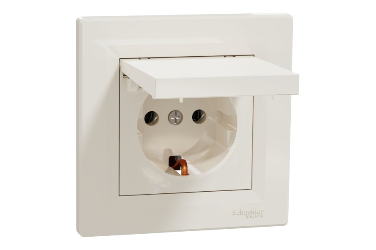 Розетка з кришкою, з заземленням Крем Asfora (EPH3100123)