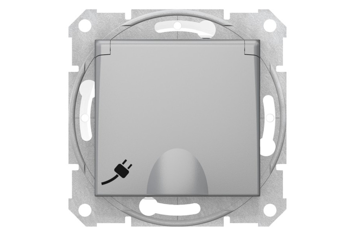Розетка з самозатискними клемами з заземленням та кришкою Sedna Schneider Electric алюміній (SDN3100460)