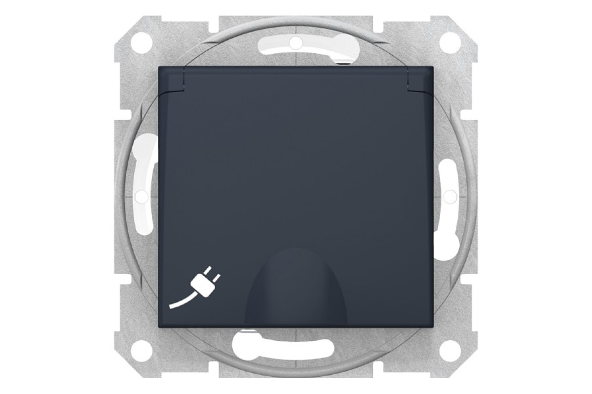 Розетка з самозатискними клемами з заземленням та кришкою Sedna Schneider Electric графит (SDN3100470)
