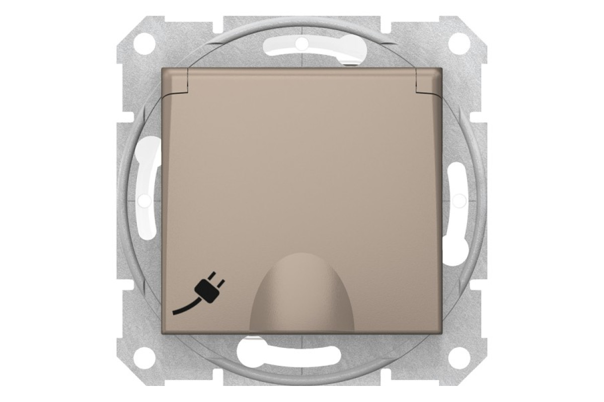 Розетка з самозатискними клемами з заземленням та кришкою Sedna Schneider Electric титан (SDN3100468)