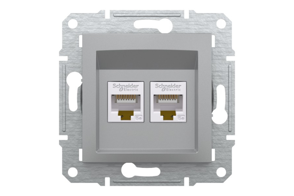 Розетка комп'ютерна RJ45 UTP категорія 5Е подвійна Asfora Алюміній (EPH4400161)