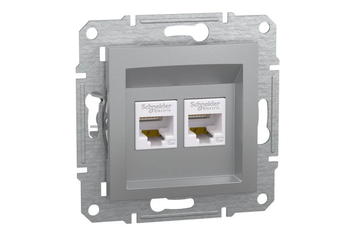 Розетка комп'ютерна RJ45 UTP категорія 5Е подвійна Asfora Алюміній (EPH4400161)