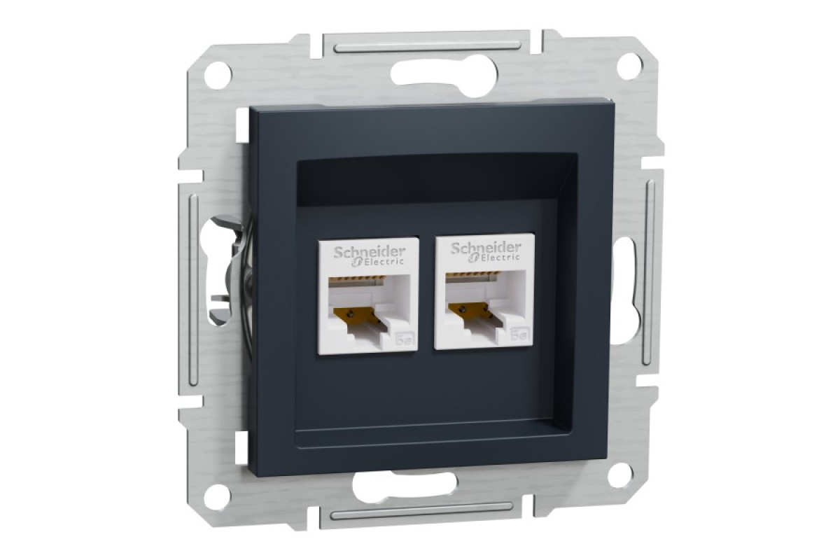 Розетка комп'ютерна RJ45 UTP категорія 5Е подвійна Asfora Антрацит (EPH4400171)