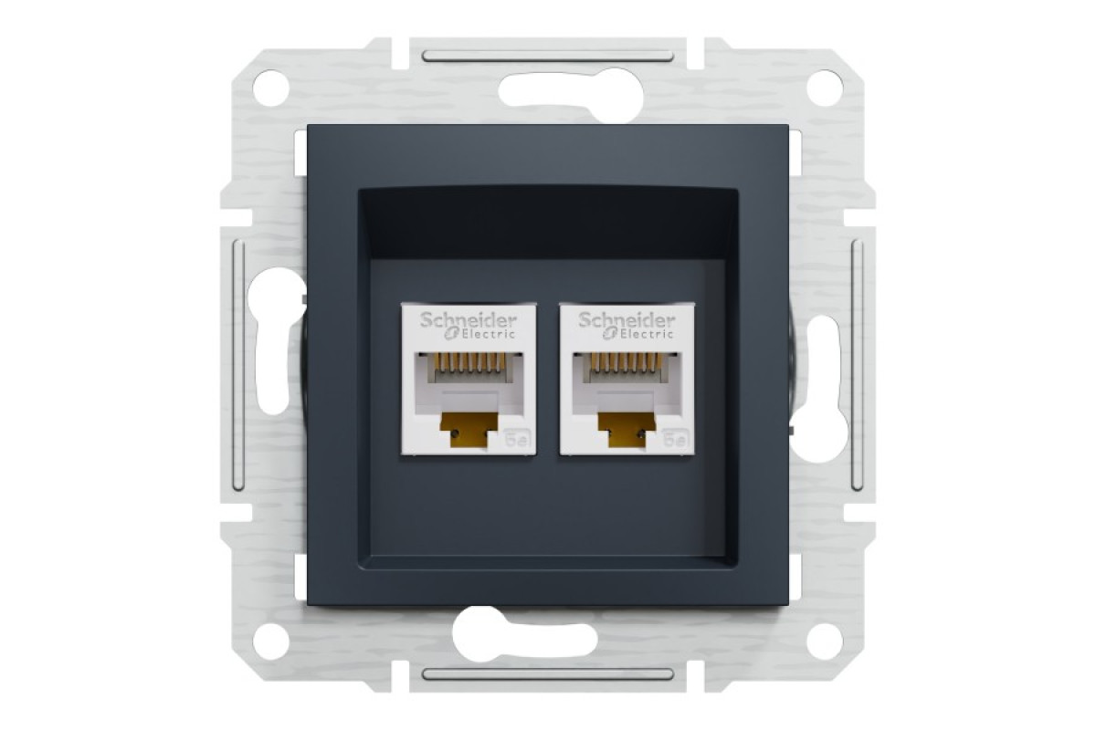 Розетка комп'ютерна RJ45 UTP категорія 5Е подвійна Asfora Антрацит (EPH4400171)