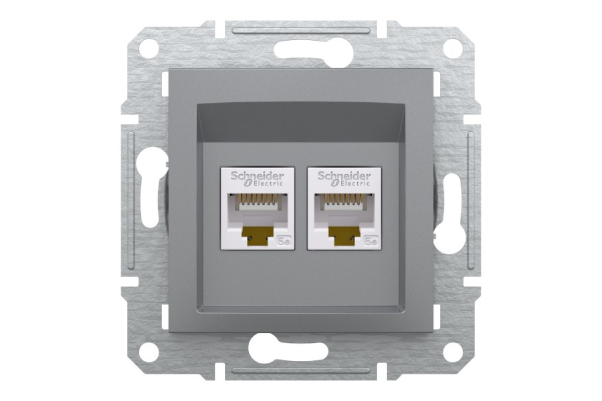 Розетка комп'ютерна RJ45 UTP категорія 5Е подвійна Asfora Сталь (EPH4400162)