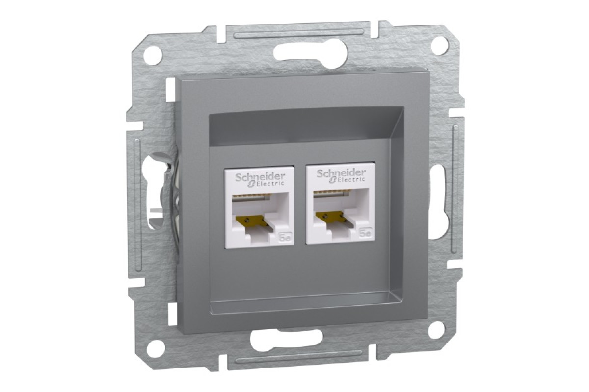 Розетка комп'ютерна RJ45 UTP категорія 5Е подвійна Asfora Сталь (EPH4400162)