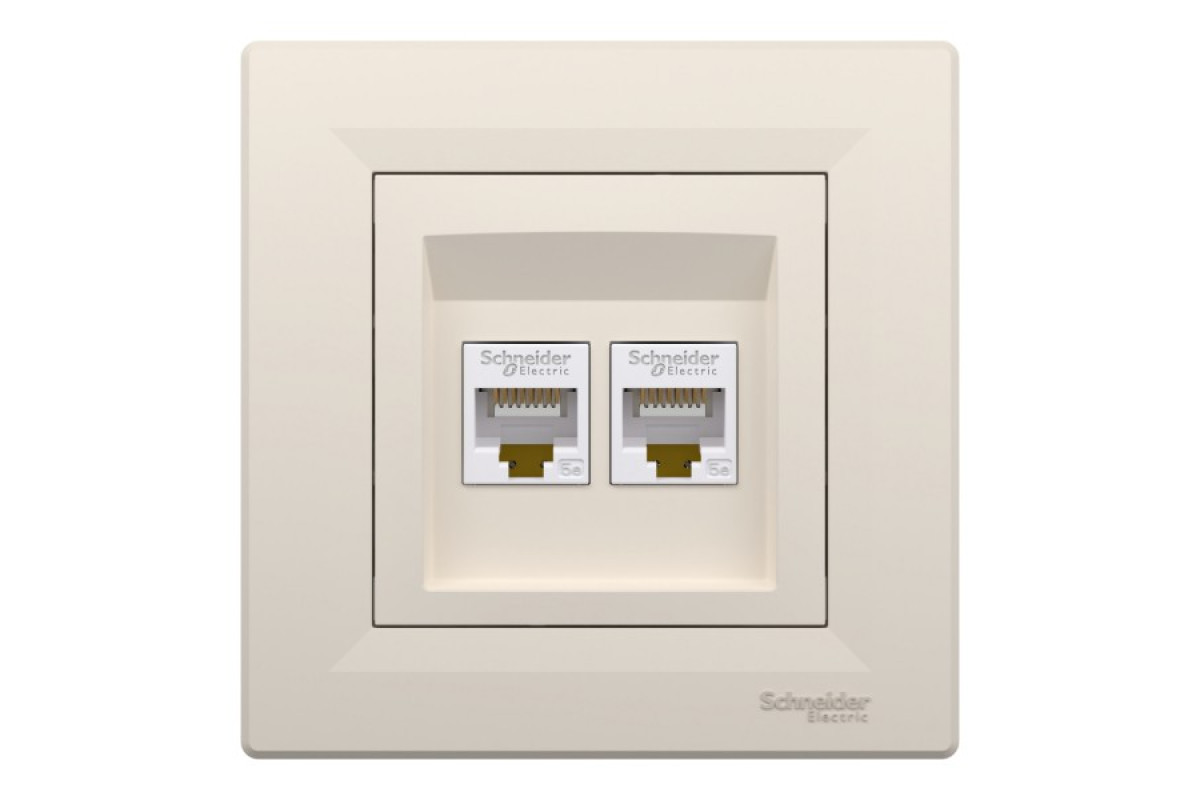 Розетка комп'ютерна RJ45 UTP категорія 5Е подвійна Крем Asfora (EPH4400123)