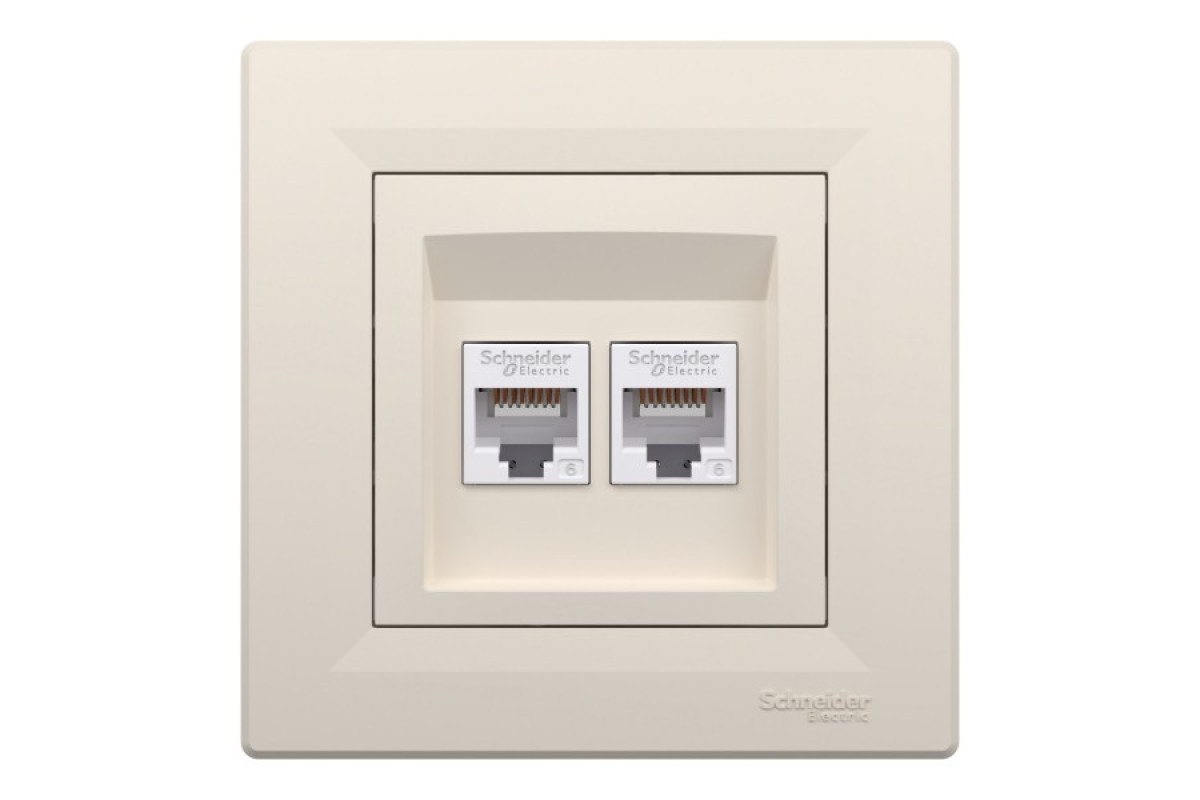 Розетка комп'ютерна RJ45 UTP категорія 6 подвійна Крем Asfora (EPH4800123)