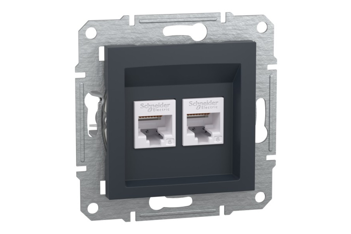 Розетка комп'ютерна RJ45 UTP категорія 6 подвійна Asfora Антрацит (EPH4800171)