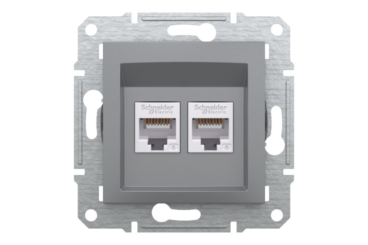 Розетка комп'ютерна RJ45 UTP категорія 6 подвійна Asfora Сталь (EPH4800162)