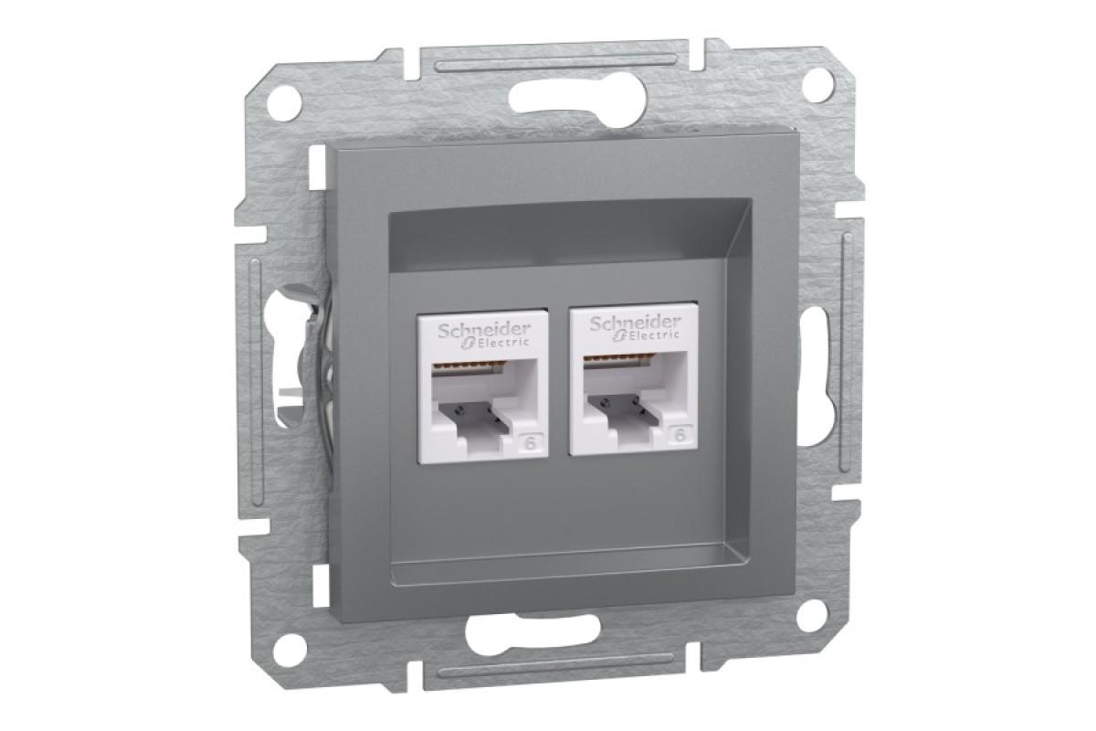 Розетка комп'ютерна RJ45 UTP категорія 6 подвійна Asfora Сталь (EPH4800162)