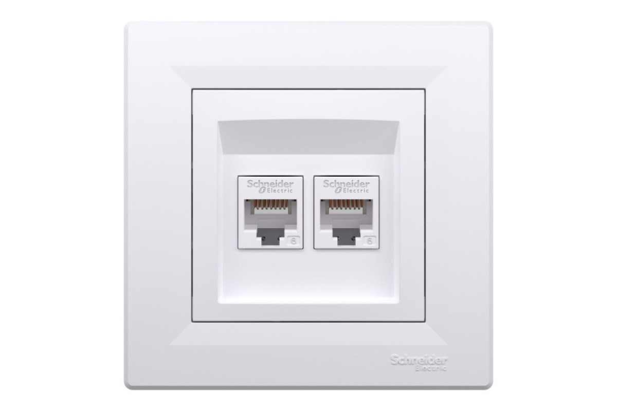 Розетка комп'ютерна RJ45 UTP категорія 6 подвійна Біла Asfora (EPH4800121)