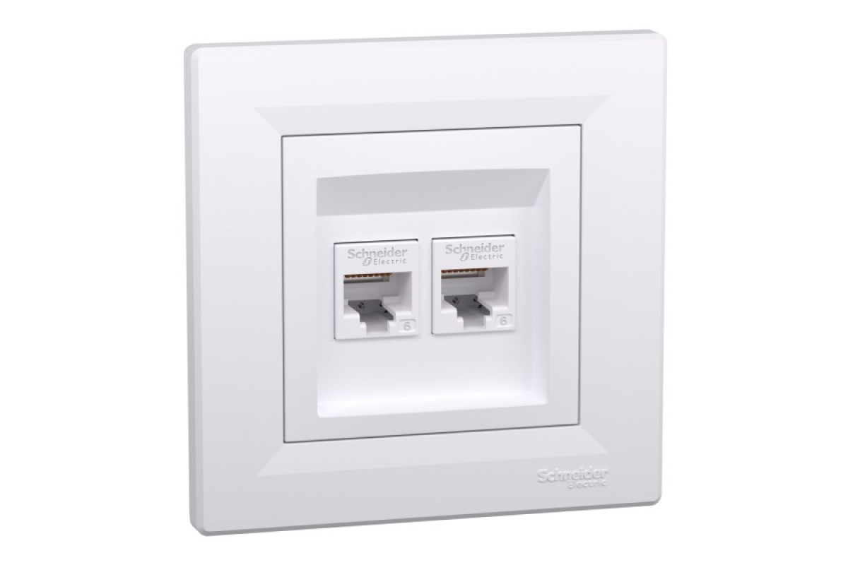 Розетка комп'ютерна RJ45 UTP категорія 6 подвійна Біла Asfora (EPH4800121)