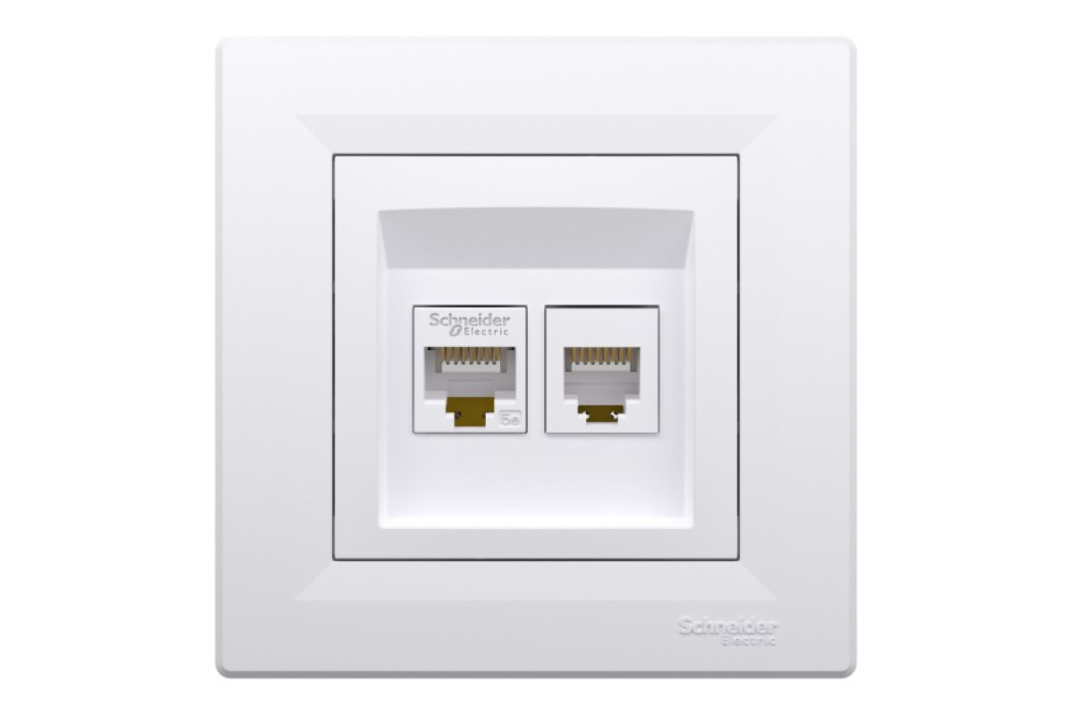Розетка комп'ютерна RJ45 категорія 5Е І ТЕЛЕФОННА Розетка RJ12 Біла Asfora (EPH4900121)