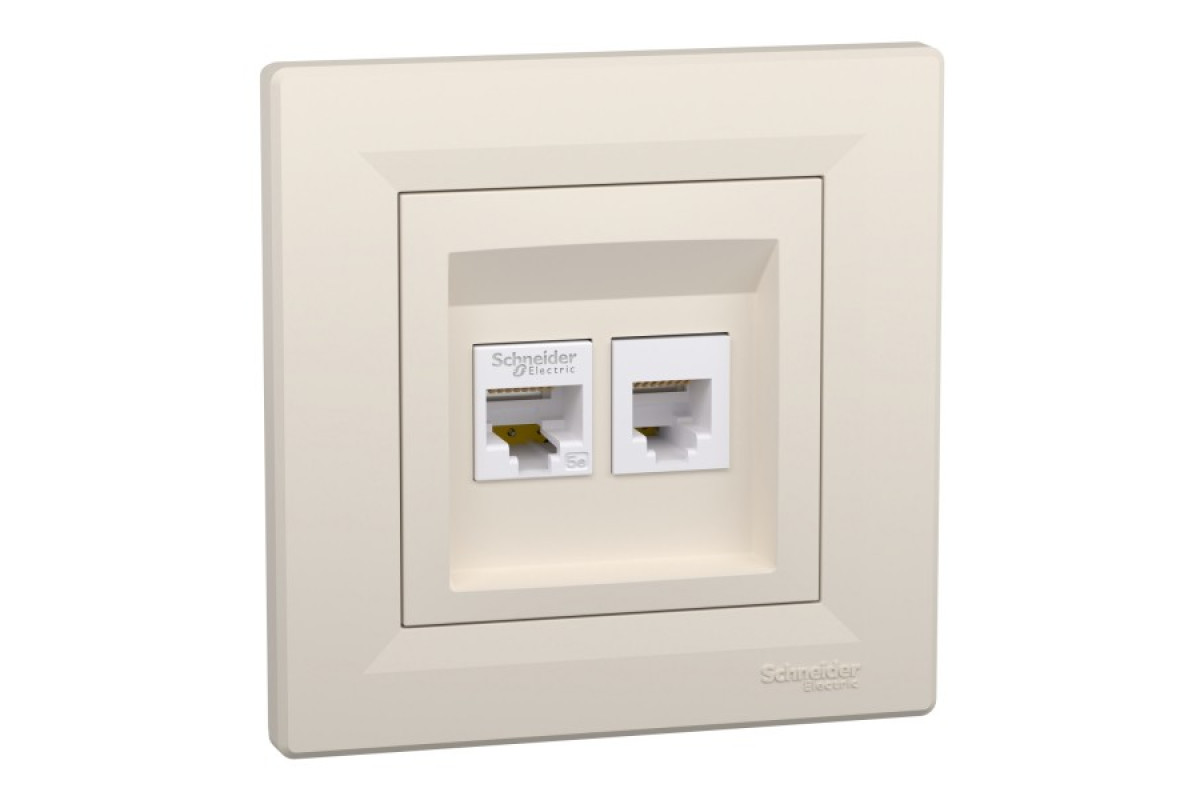 Розетка комп'ютерна RJ45 категорія 5Е І ТЕЛЕФОННА Розетка RJ12 Крем Asfora (EPH4900123)