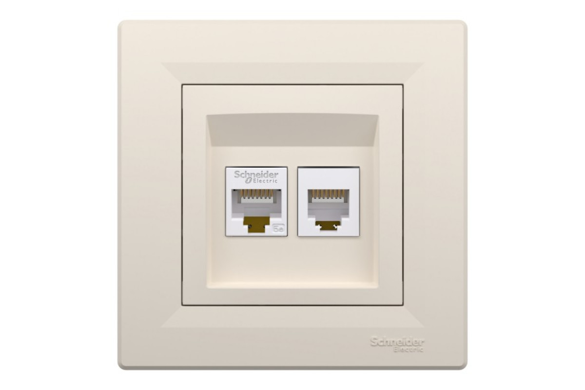 Розетка комп'ютерна RJ45 категорія 5Е І ТЕЛЕФОННА Розетка RJ12 Крем Asfora (EPH4900123)