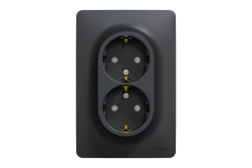 Розетка подвійна Unica New з з/к, зі шторками, гвинтовими зажимами, антрацит (NU206754)