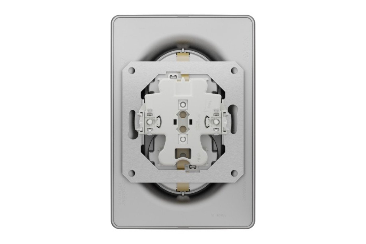 Розетка подвійна з з/к, зі шторками, гвинтовими зажимами, алюміній (NU206730)