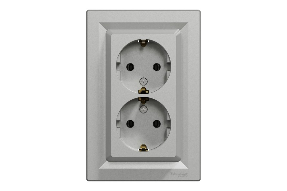 Розетка подвійна з заземленням Алюміній Asfora (EPH9900161)