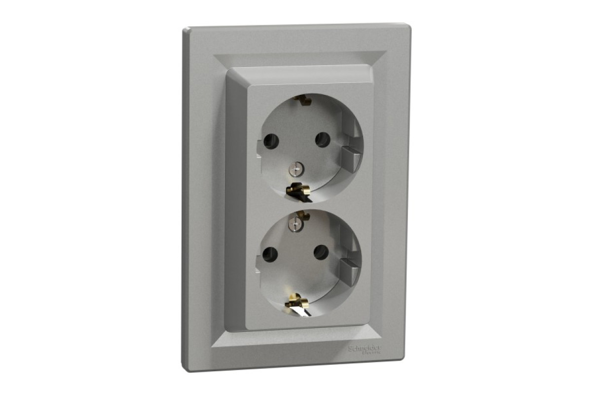 Розетка подвійна з заземленням Алюміній Asfora (EPH9900161)