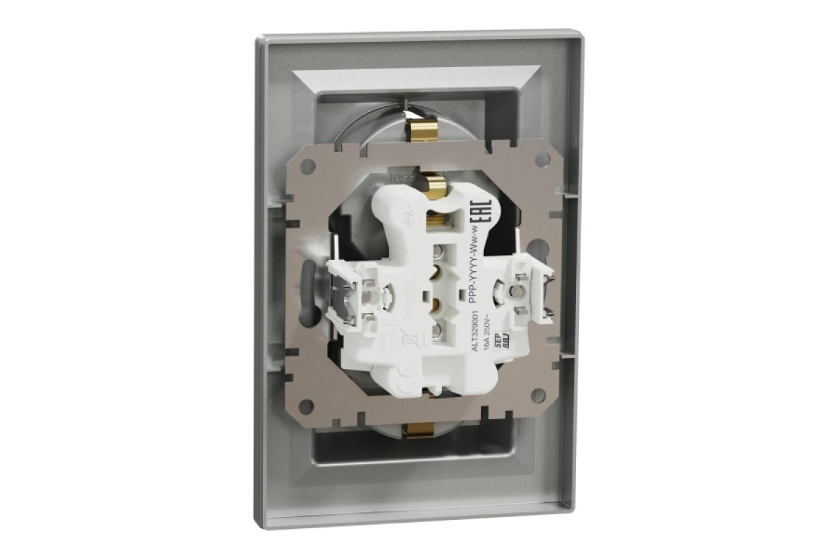 Розетка подвійна з заземленням Алюміній Asfora (EPH9900161)