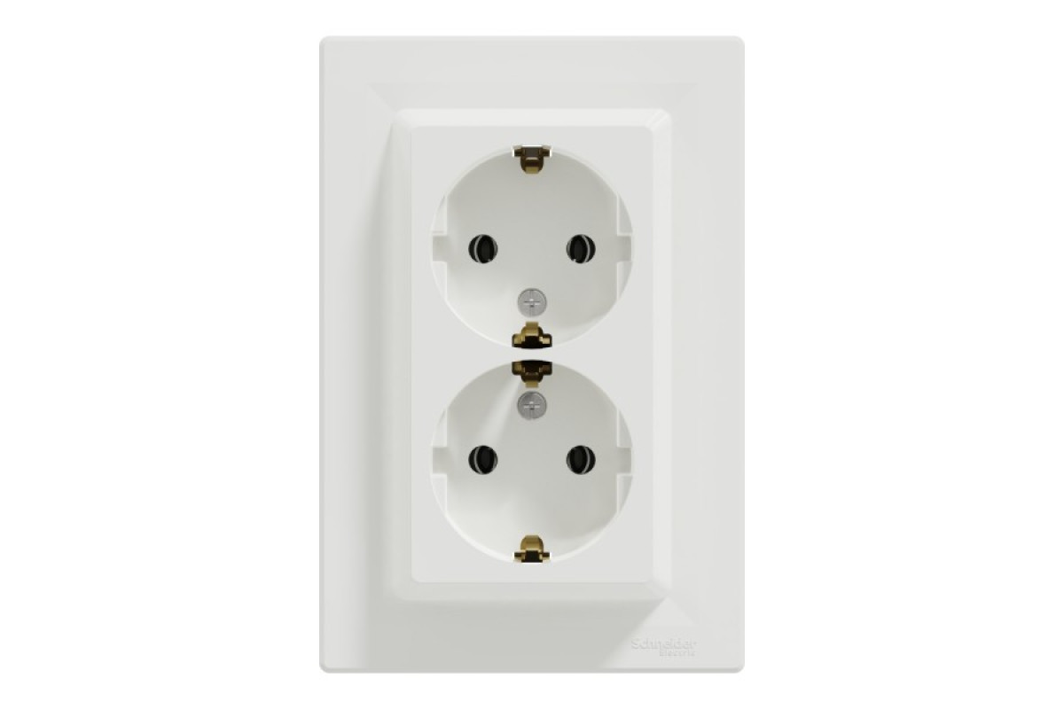 Розетка подвійна з заземленням Біла Asfora (EPH9900121)