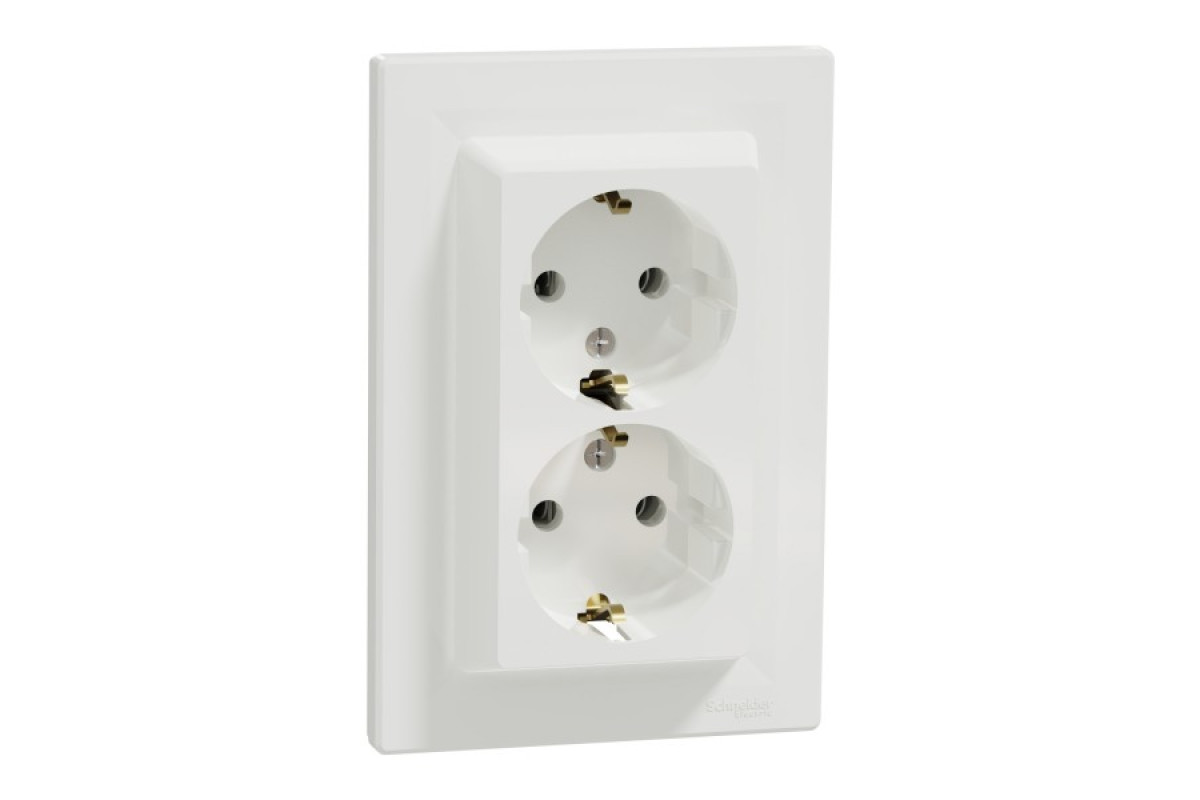 Розетка подвійна з заземленням Біла Asfora (EPH9900121)