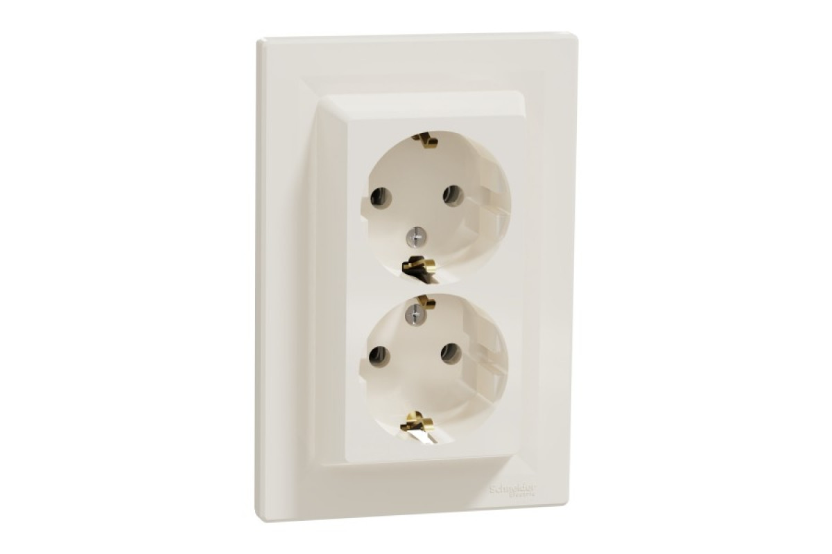 Розетка подвійна з заземленням Кремова Asfora (EPH9900123)