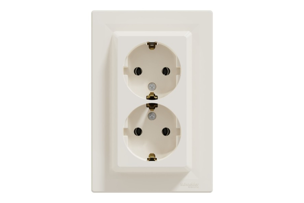 Розетка подвійна з заземленням Кремова Asfora (EPH9900123)