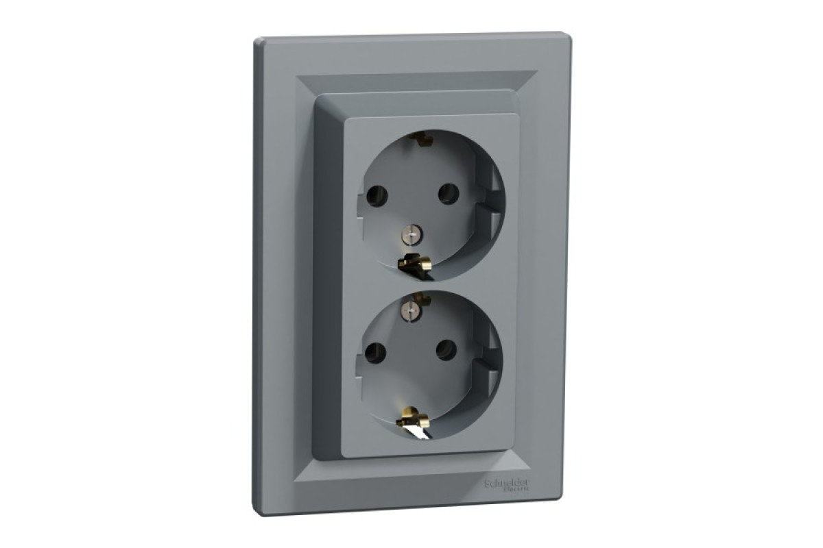 Розетка подвійна з заземленням Сталь Asfora (EPH9900162)