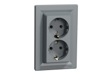 Розетка подвійна з заземленням Сталь Asfora (EPH9900162)