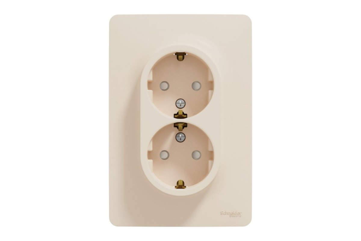 Розетка подвійна з заземленням та шторками, гвинтові зажими, бежева Unica New (NU206744)
