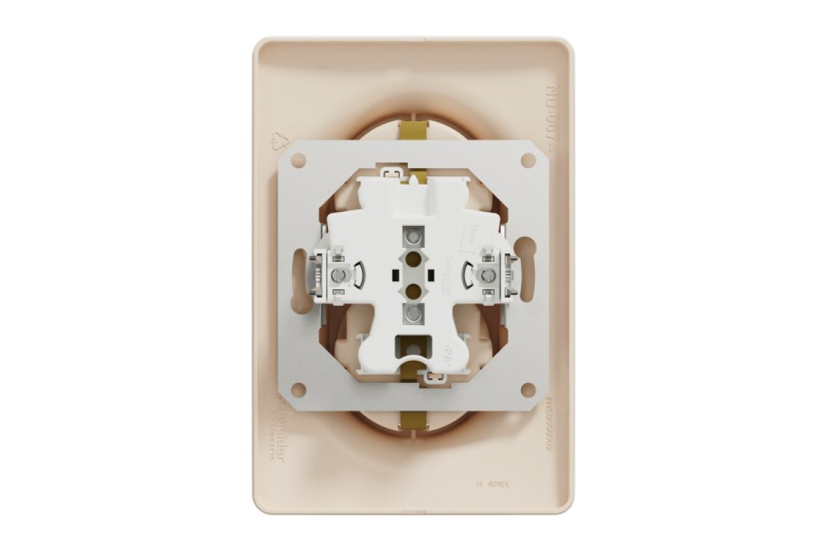 Розетка подвійна з заземленням та шторками, гвинтові зажими, бежева Unica New (NU206744)