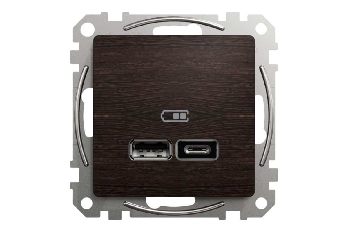 USB розетка типу А+С, 2,4 А, Венге Sedna Elements (SDD181402)