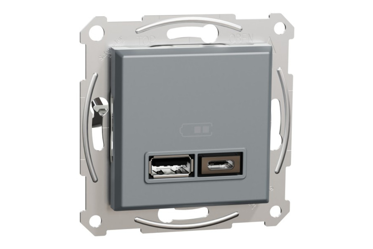 Подвійна USB зарядка 2.4 A Asfora сталь (EPH2700362)