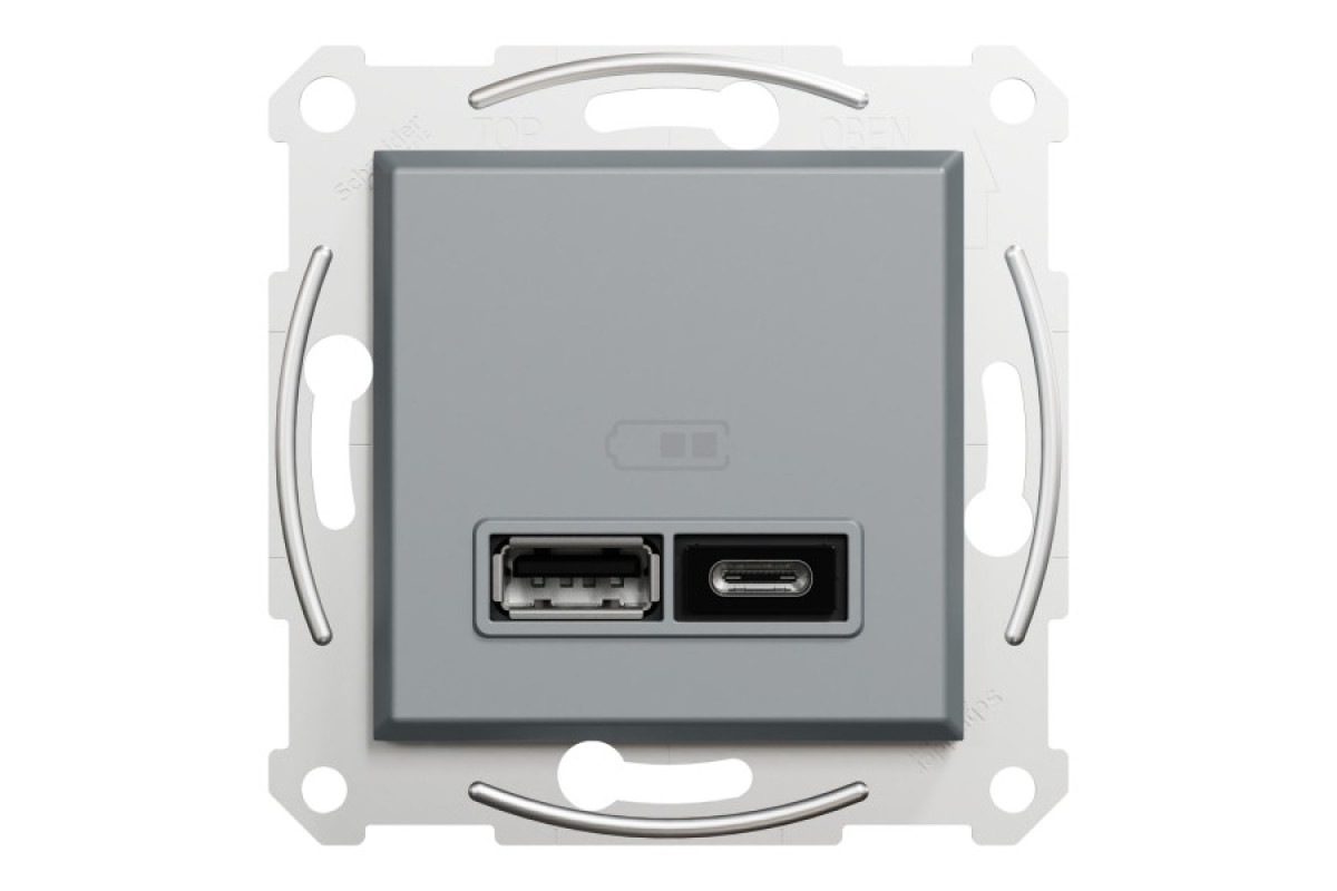 Подвійна USB зарядка 2.4 A Asfora сталь (EPH2700362)