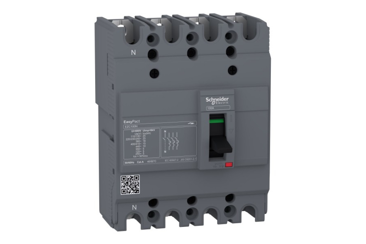 Автоматичний вимикач в литому корпусі EasyPact EZC100N 4P 15кА 100А (EZC100N4100)